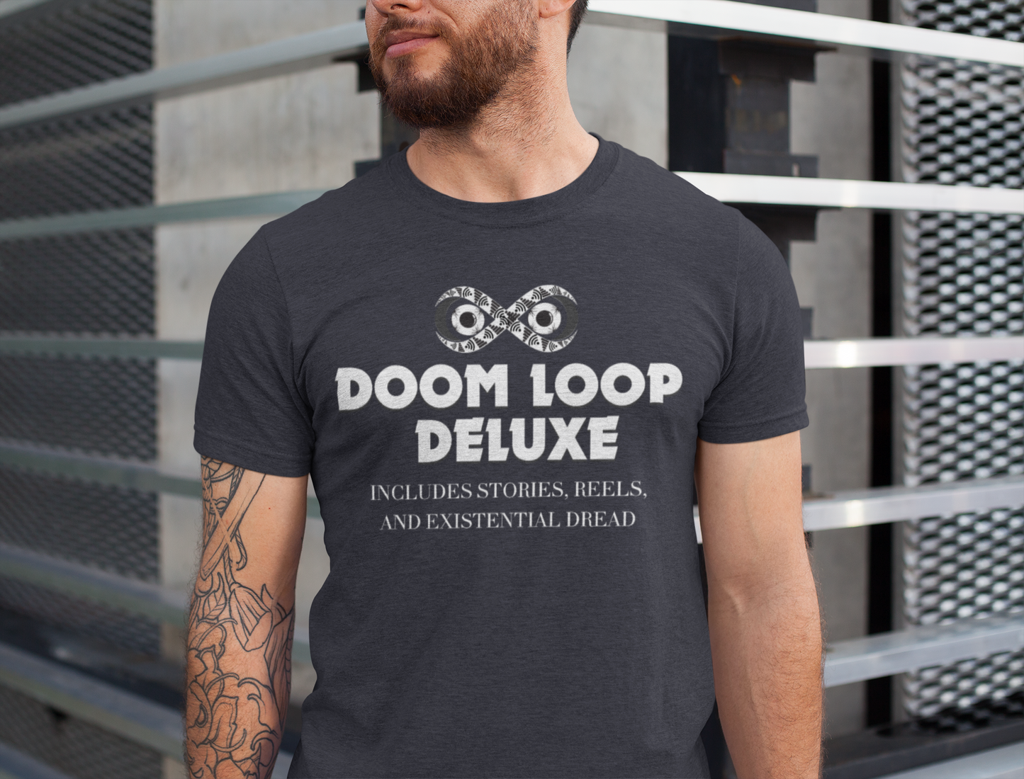 Doom Loop Deluxe Unisex Jersey Tee, Funny T-Shirt, Gift for Cynics, Casual Wear, Unique Graphic Top, Birthday Present, Social Media Meme