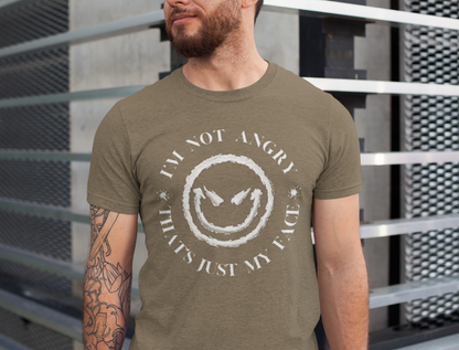 I'm Not Angry That's Just My Face - novelty slogan tee | sarcastic graphic tee | emotive text shirt | casual humor apparel | gift idea