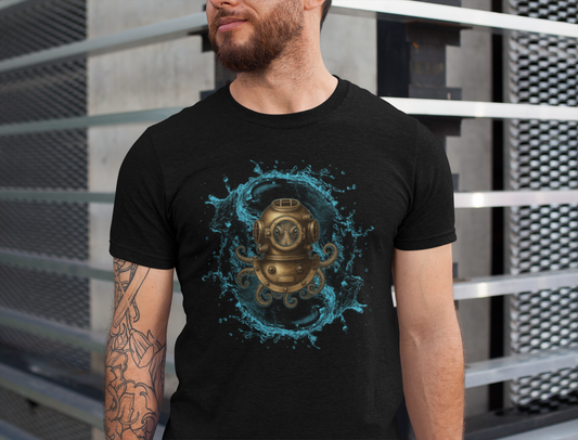 Diving Octopus Adventure Graphic Tee, Ocean Lover Shirt, Unique Beach Wear, Summer Gift, Nautical Apparel