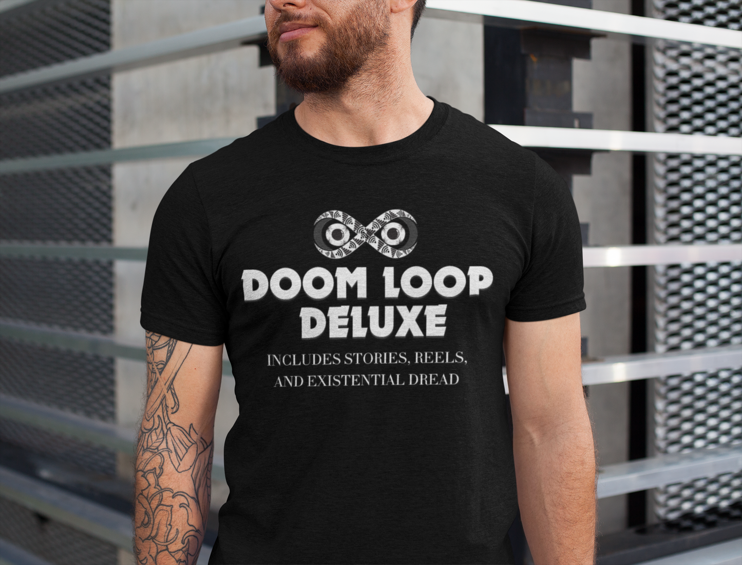 Doom Loop Deluxe Unisex Jersey Tee, Funny T-Shirt, Gift for Cynics, Casual Wear, Unique Graphic Top, Birthday Present, Social Media Meme