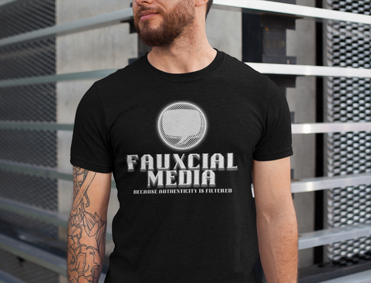 Fauxcial Media Short Sleeve Tee | Authenticity T-Shirt, Unisex Graphic Tee, Social Media Humor Shirt, Gift for Friends, Trendy Casual Wear