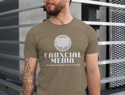 Fauxcial Media Short Sleeve Tee | Authenticity T-Shirt, Unisex Graphic Tee, Social Media Humor Shirt, Gift for Friends, Trendy Casual Wear